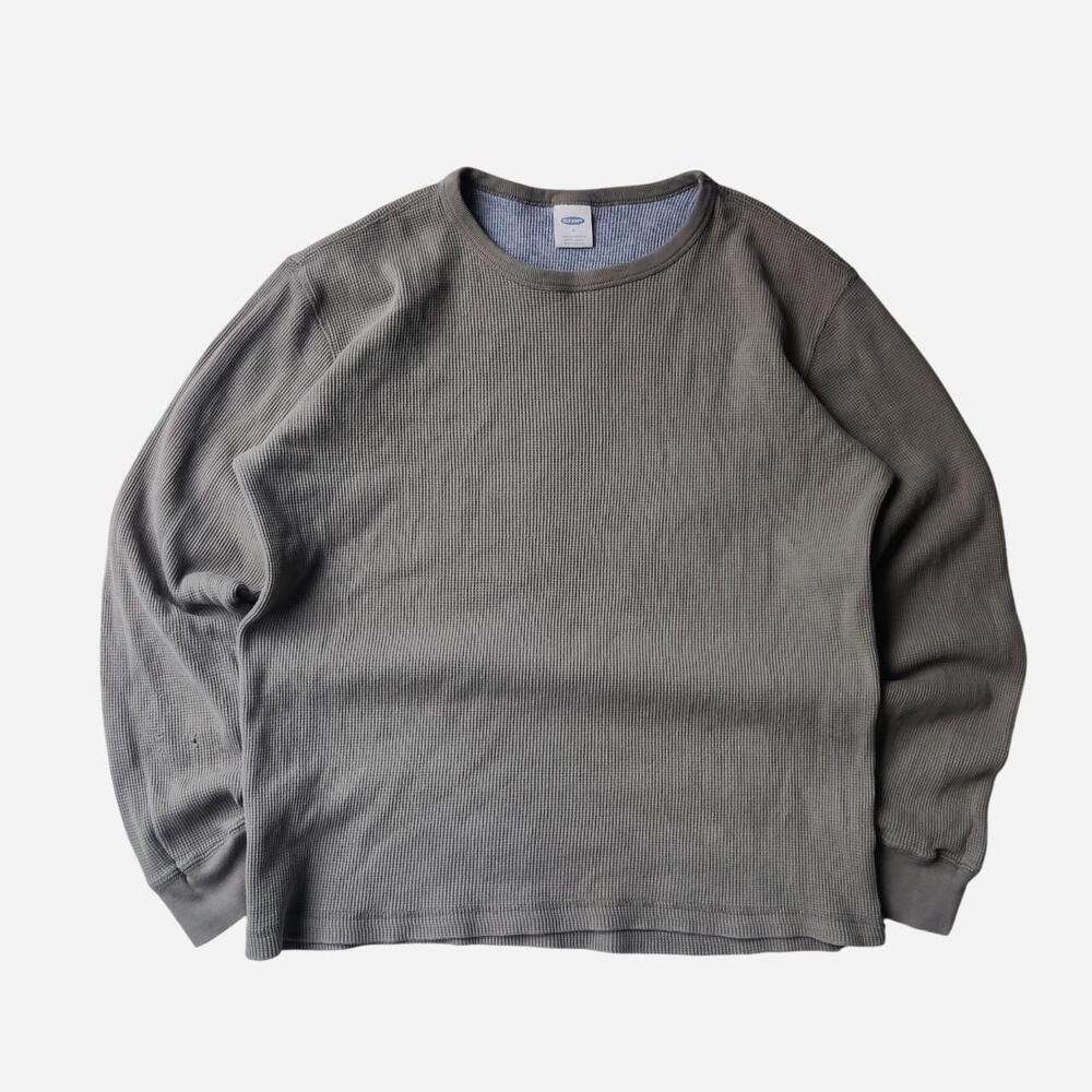 Vintage 2000s Old Navy Khaki Cotton Thermal Waffle Knit Long Sleeve